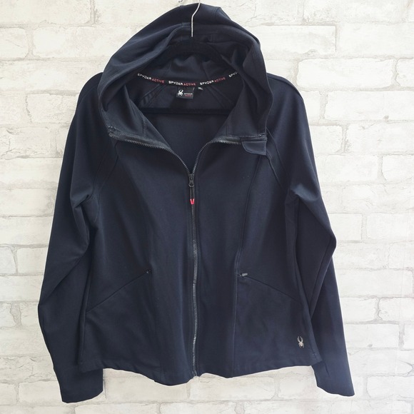 Spyder Active Jackets & Blazers - Spyder Active Womens XL Black Full Zip Hooded Athletic Jacket with Thumbholes
